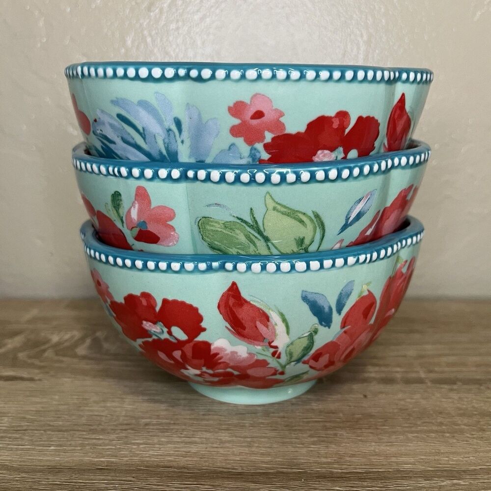 Set Of 3 Pioneer Woman Gorgeous Garden Bowls Cereal Soup Salad Stoneware 3622